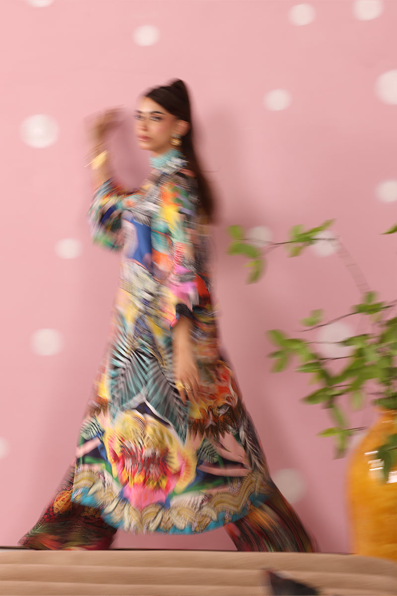 Musferah Saad - Chromatic Jungle Printed Silk Suit For Women - 3 piece