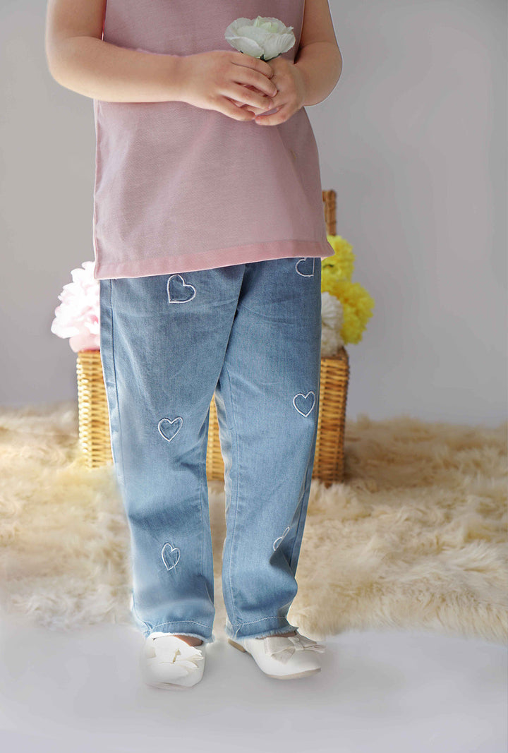 Hummingbirdspk - Sweetheart Embroidered Jeans - Light Blue - 1 Piece