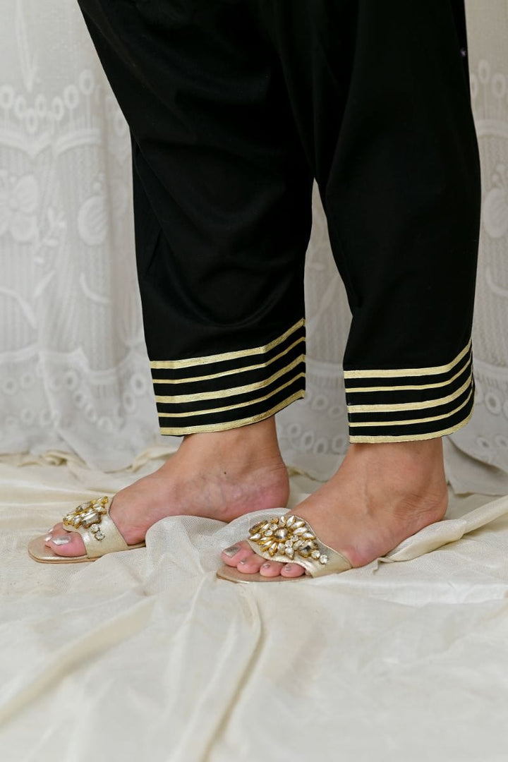 AlifYay - Black Shalwar styled with gold lace AYW-006 - Cotton - Studio by TCS
