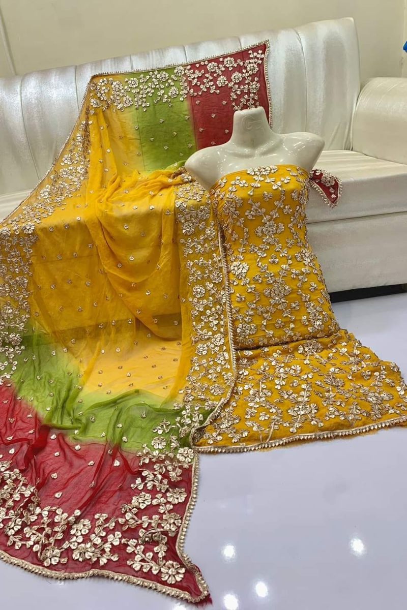 Designs By Amina - Handwork Antique gota work - pure chiffon - 2 Piece - Unstitch - 06