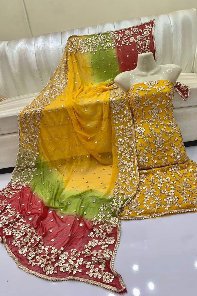 Designs By Amina - Handwork Antique gota work - pure chiffon - 2 Piece - Unstitch - 06
