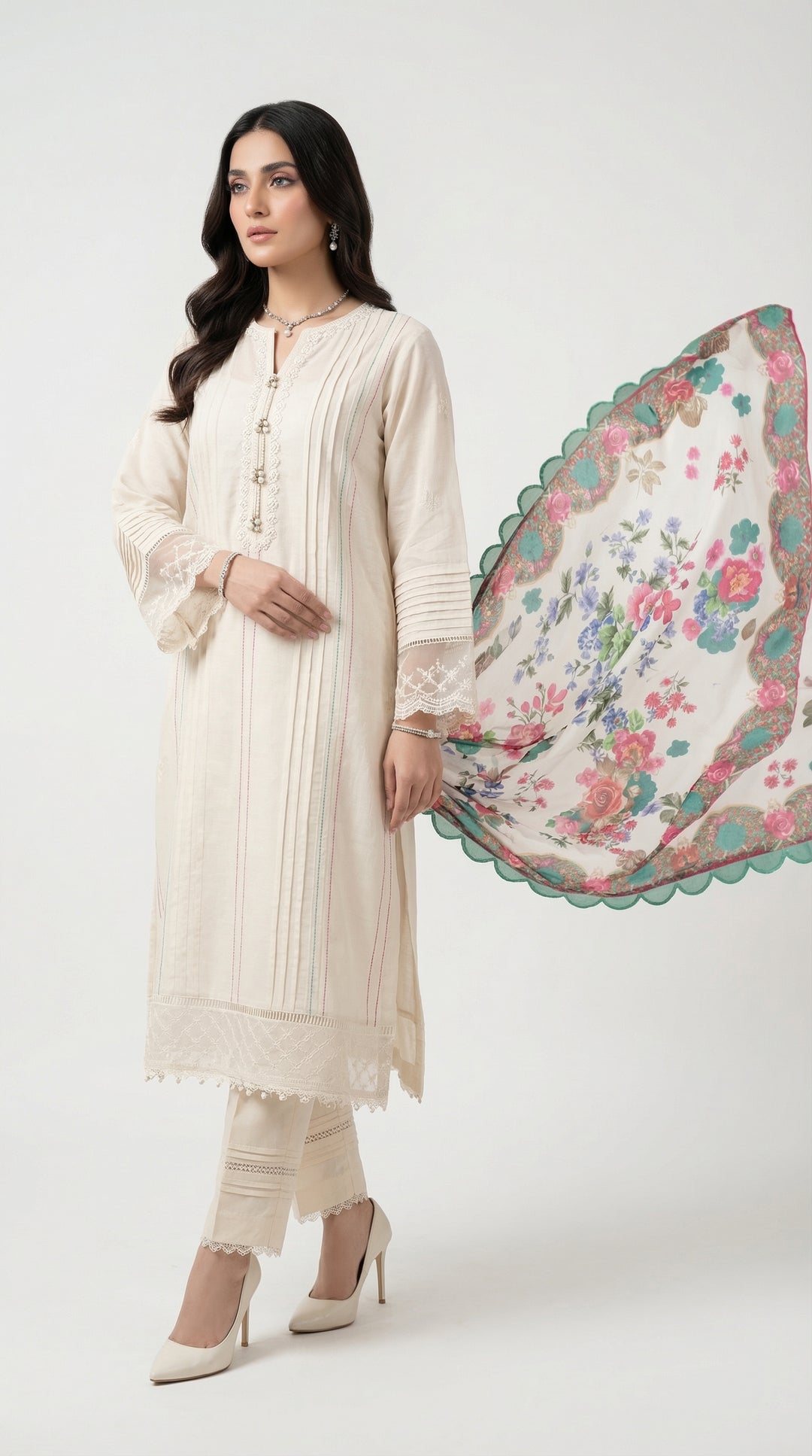 Reema Ahsan - Zima Cora Cotton Suit For Women - Ivory - 3 Piece - Studio by TCS