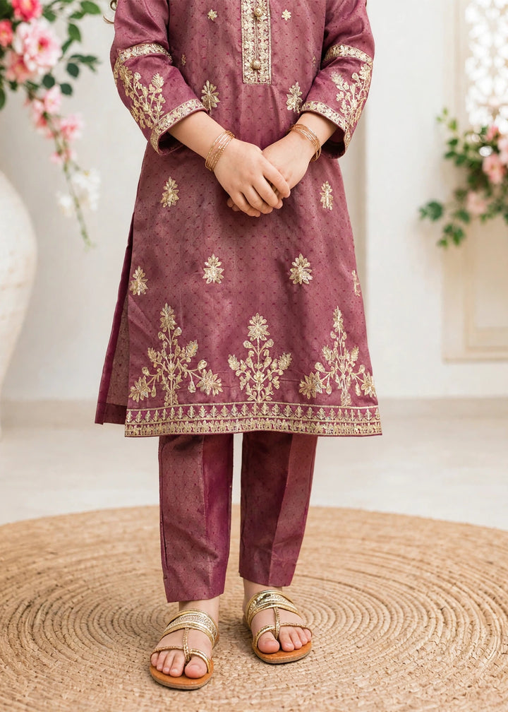 Modest - Maysuri Embroidered Suit For Girl - Maroon - 3 Piece