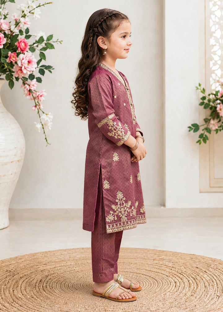 Modest - Maysuri Embroidered Suit For Girl - Maroon - 3 Piece