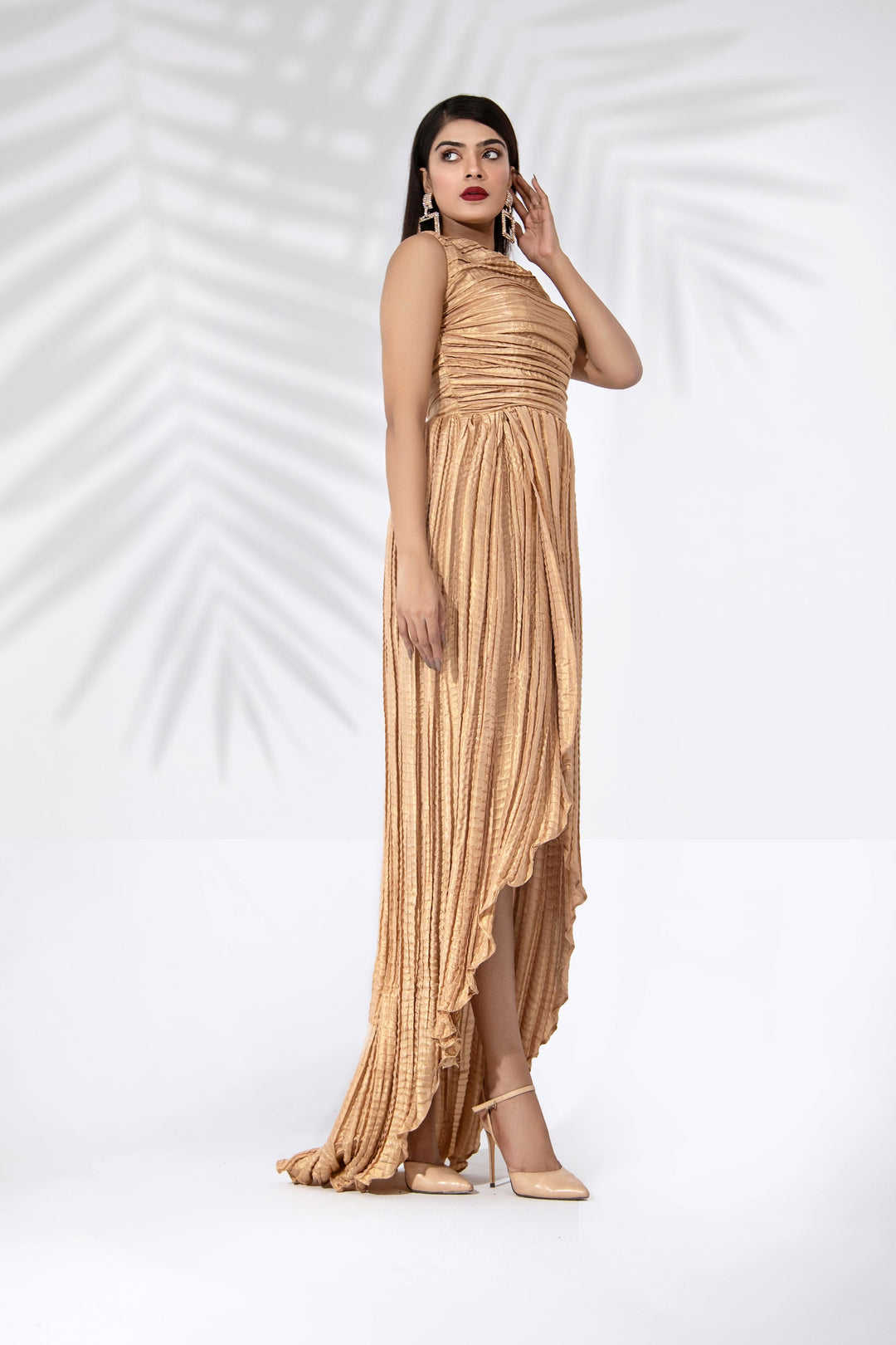 Syah - Crushed Sleeveless Dress - Gold - Masuri - 1 Piece