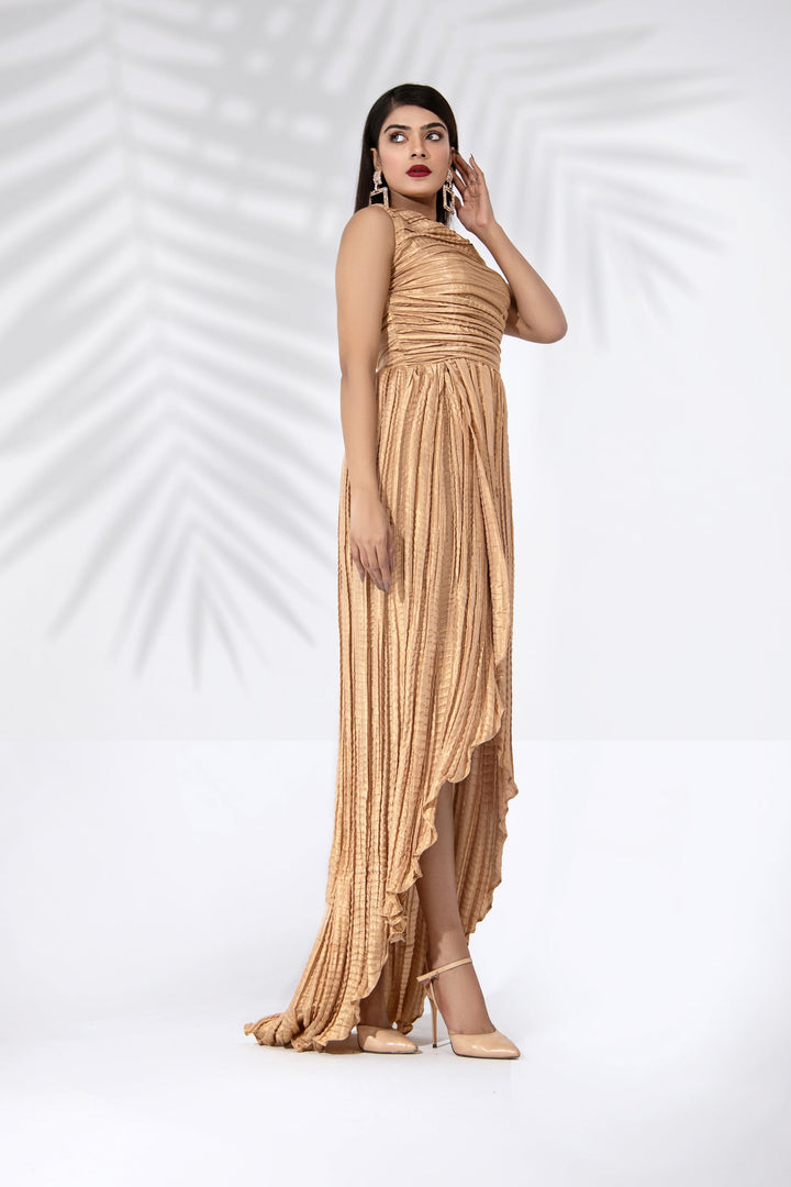 Syah - Crushed Sleeveless Dress - Gold - Masuri - 1 Piece