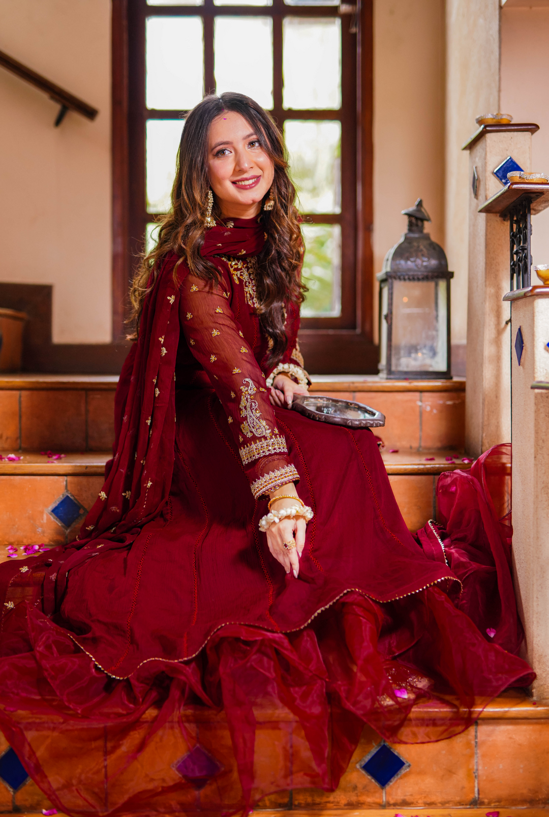 Omal by Komal - Mehrbano (Frock & Dupatta) - Maroon - Chiffon - 2 Piece