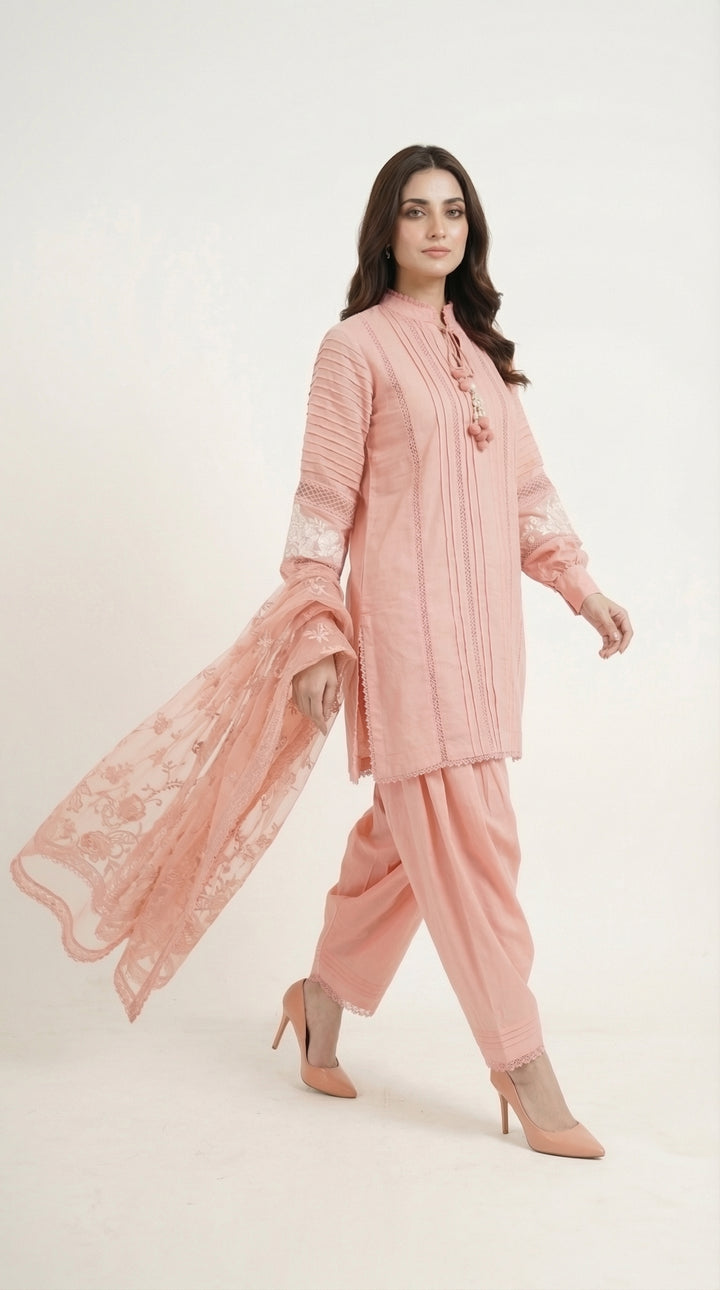 Reema Ahsan - Fira Cora Cotton Suit For Women - Rose Pink - 3 Piece - Studio by TCS
