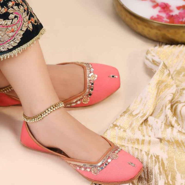 JootiShooti - Shamsa Mirror Rose Coral Khussa For Women