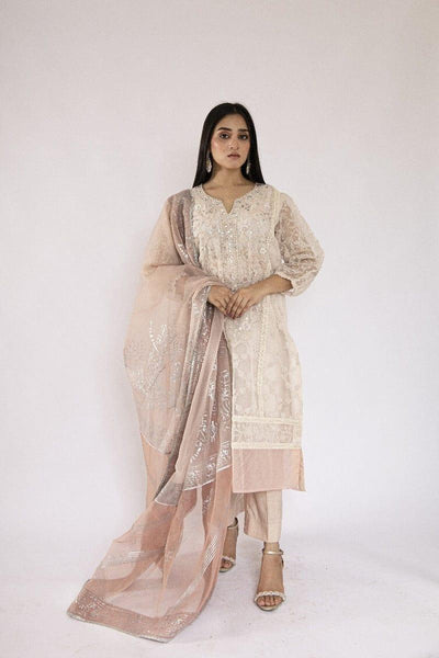 Sadia Aamir - Elaya - Off White Embroidered Organza Silk and Dupatta with Silk Culottes - 3 Piece - Studio by TCS