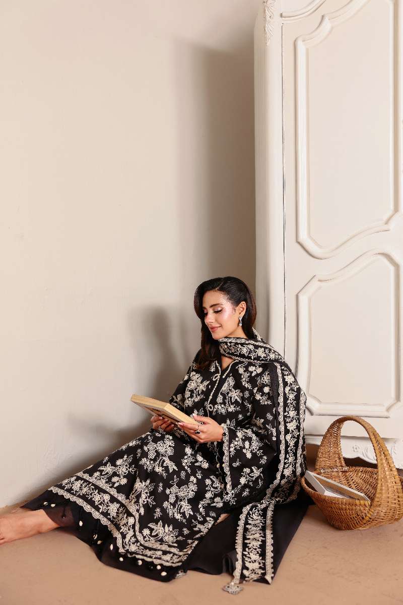 Cross Stitch - Obsidian Bloom Lawn Unstitch Suit For Women - 3 Piece - Studio by TCS