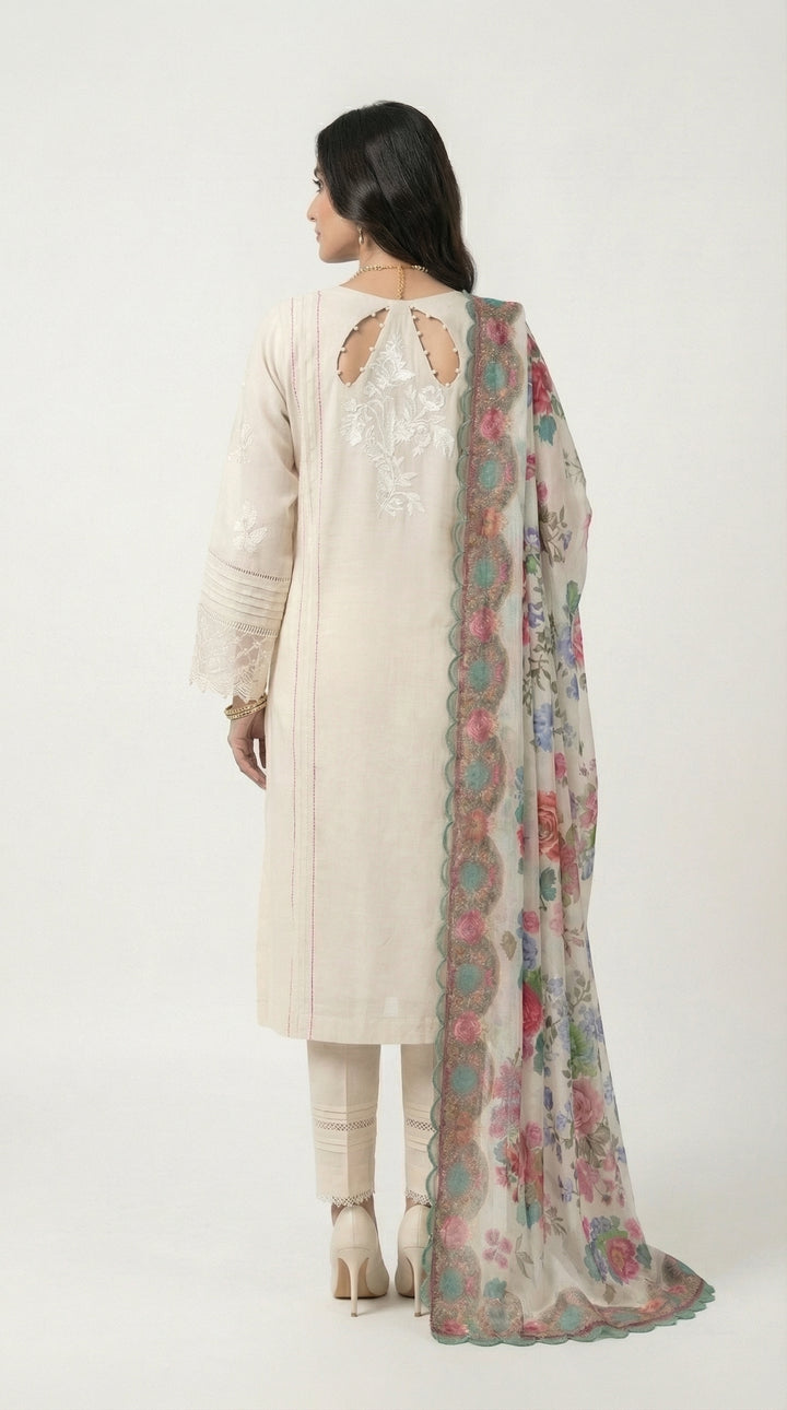 Reema Ahsan - Zima Cora Cotton Suit For Women - Ivory - 3 Piece - Studio by TCS