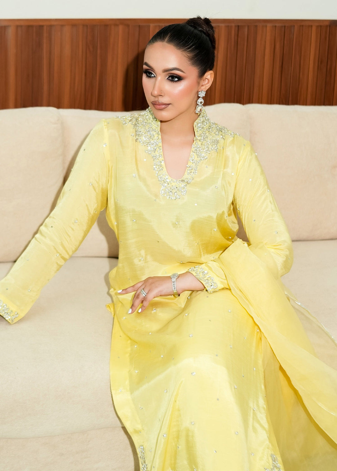Allure By Ih - Buttercup Raw Silk Suit For Women - Yellow - 3 Piece