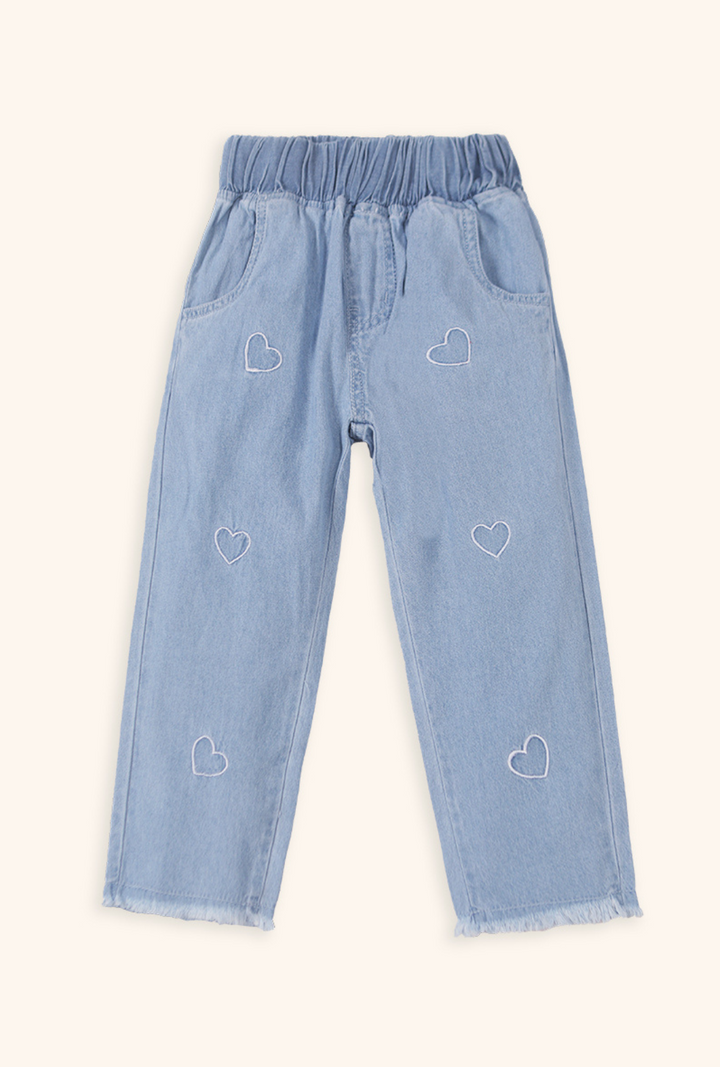 Hummingbirdspk - Sweetheart Embroidered Jeans - Light Blue - 1 Piece