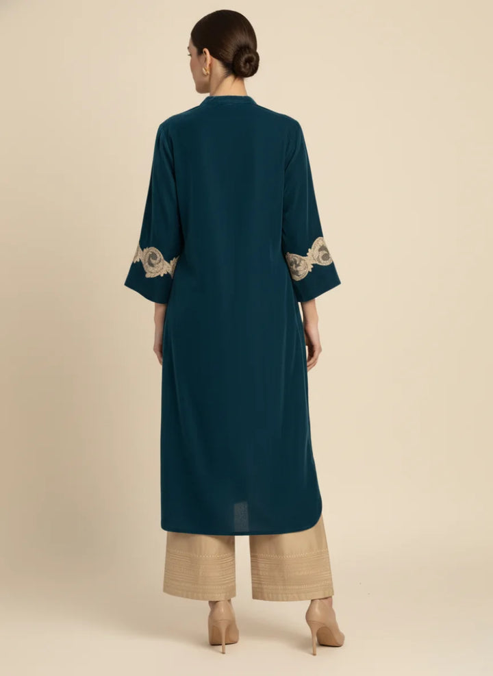 Shehrnaz - Celene Teal Turquoise Velvet/Raw Silk Suit For Women - 3 Piece