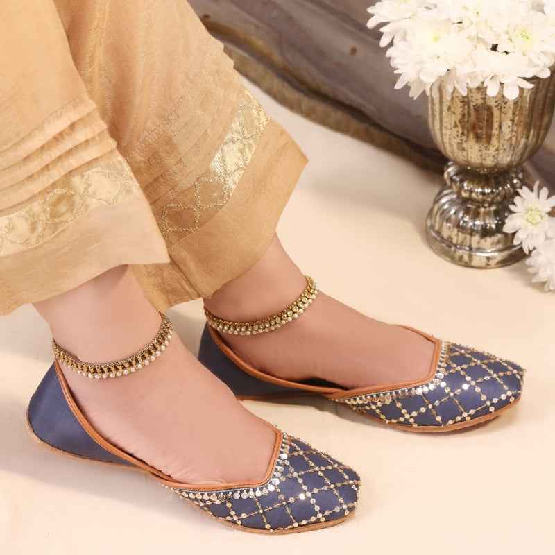 JootiShooti - Shimmer Jaal Midnight Navy Khussa For Women