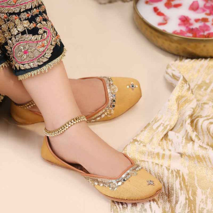 JootiShooti - Shamsa Mirror Marigold Yellow Khussa For Women