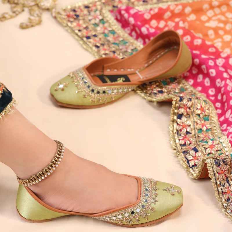 JootiShooti - Mehfil Mirror Parrot Green Khussa For Women