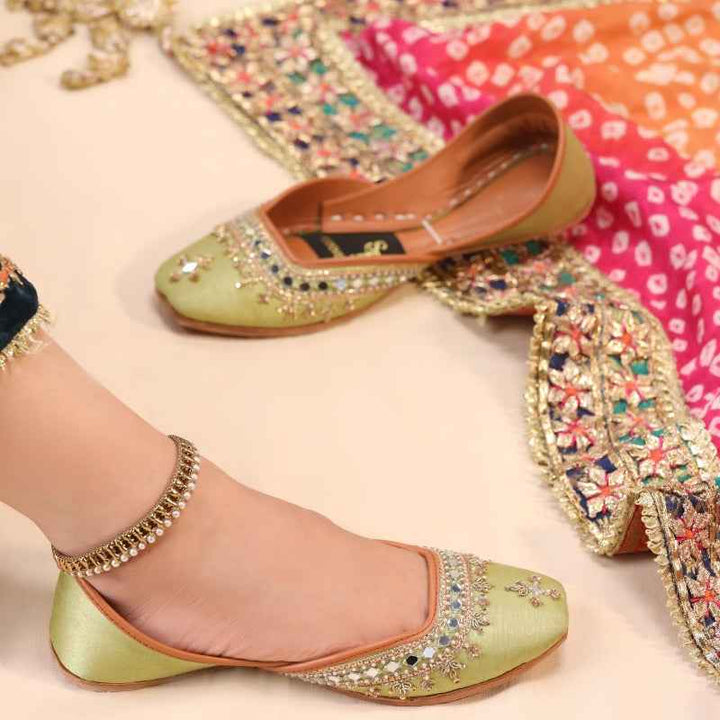 JootiShooti - Mehfil Mirror Parrot Green Khussa For Women