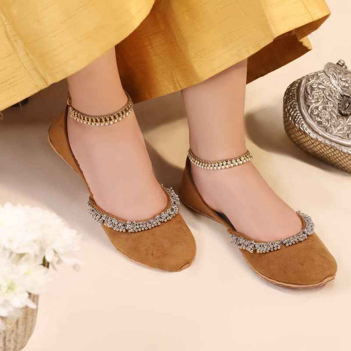 JootiShooti - Beaded Halo Camel Brown Khussa For Women
