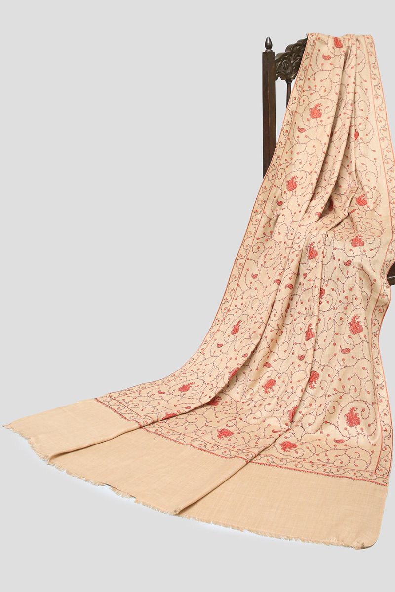 Ayla Studio - EMBROIDERED PASHMINA SHAWL - JANAAN - Light Brown - 1 Piece