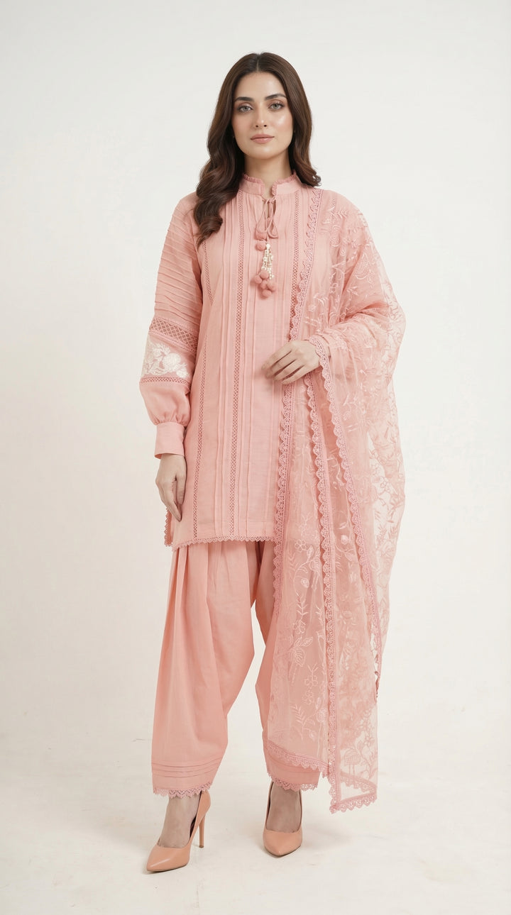 Reema Ahsan - Fira Cora Cotton Suit For Women - Rose Pink - 3 Piece - Studio by TCS