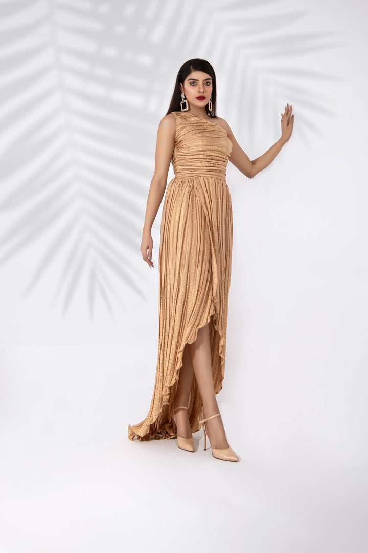 Syah - Crushed Sleeveless Dress - Gold - Masuri - 1 Piece