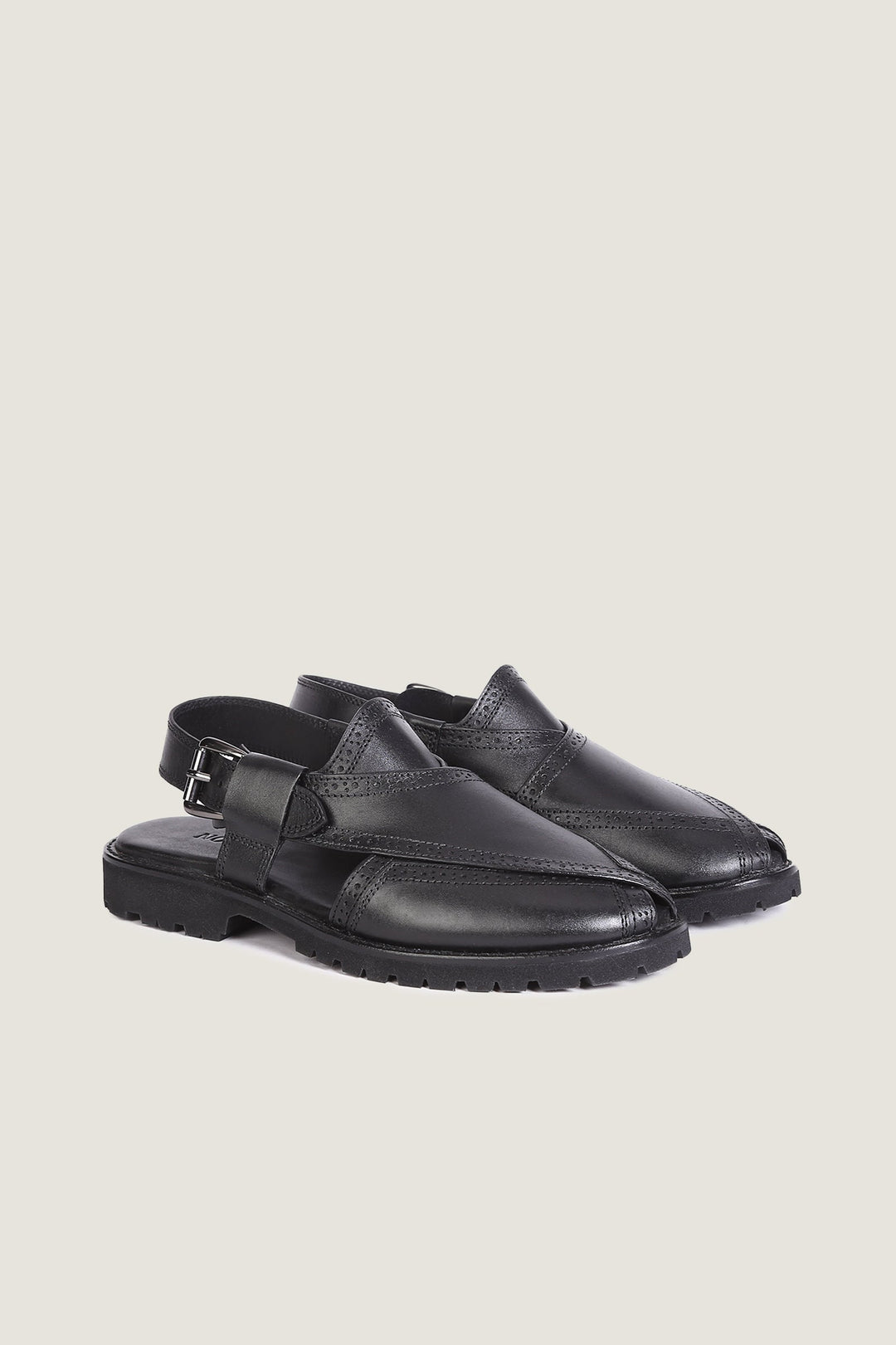 Navado - Brogue Peshawari Black Sandals For Men