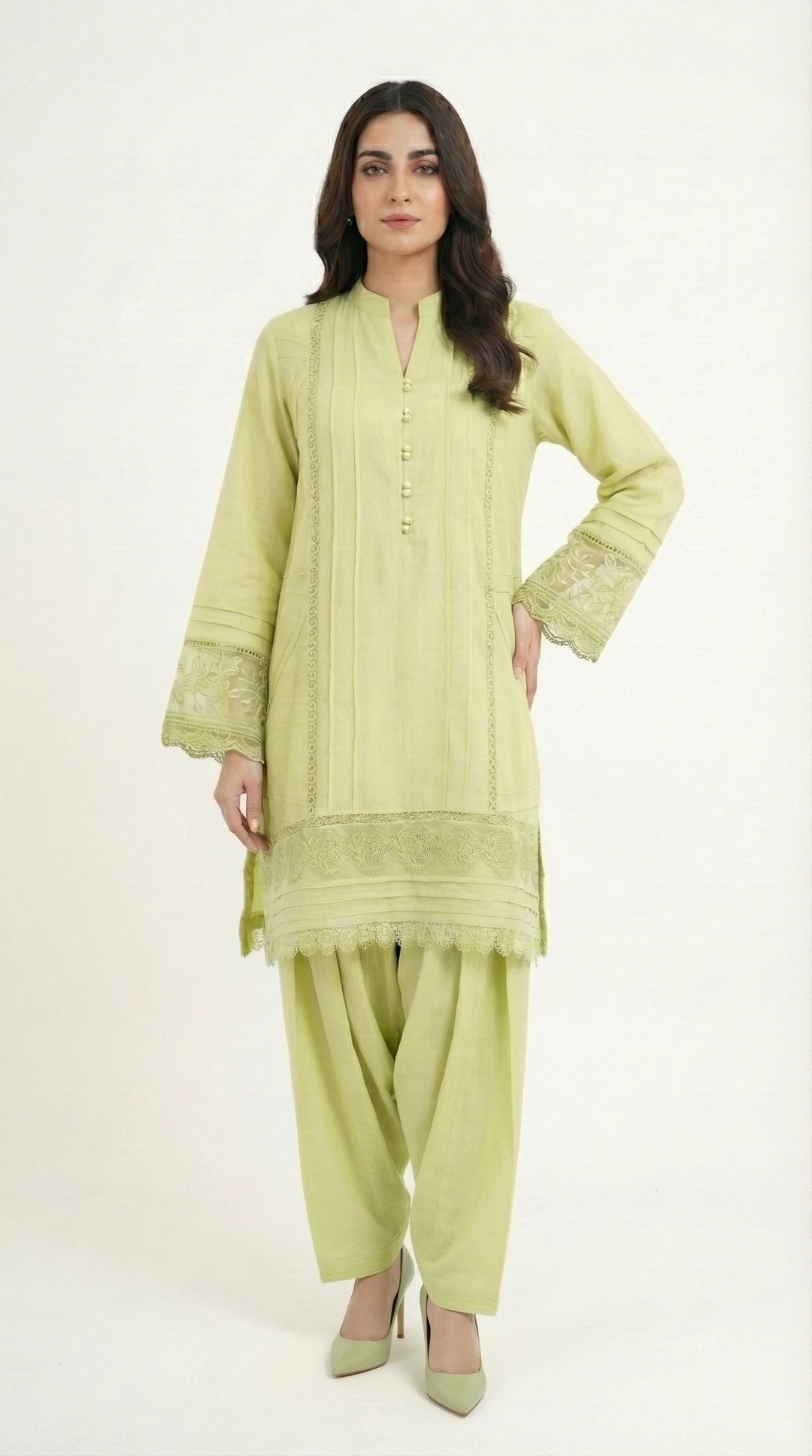 Reema Ahsan - Renaya Cora Cotton Suit For Women - Line Green - 3 Piece - Studio by TCS