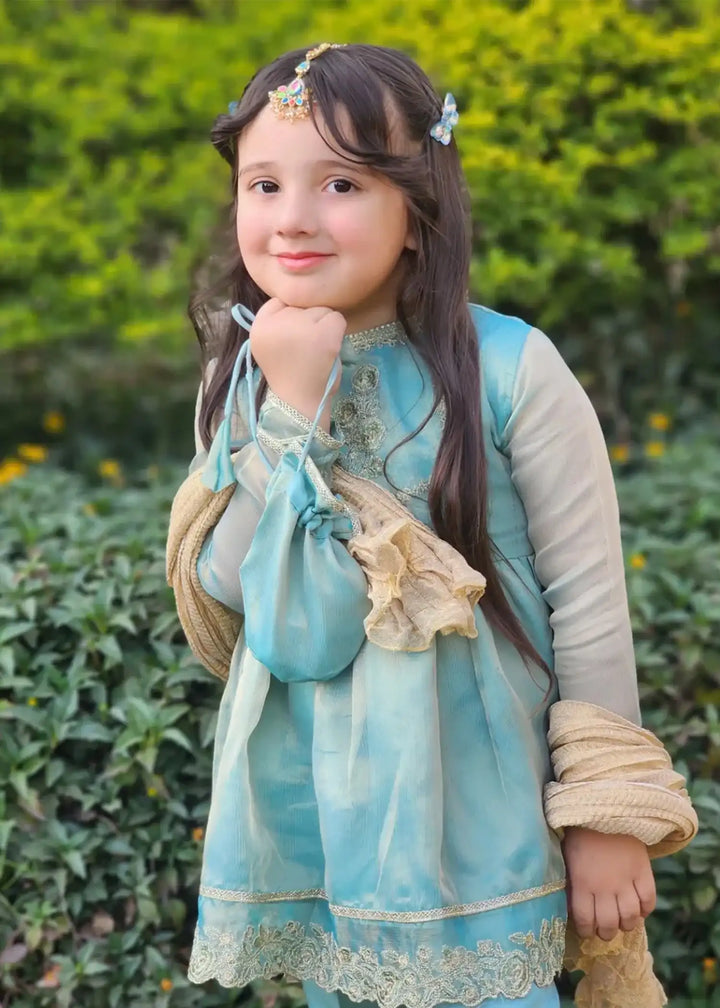Modest - Maysuri Embroidered Frock For Girl -  3 Piece
