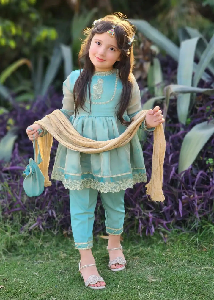 Modest - Maysuri Embroidered Frock For Girl -  3 Piece