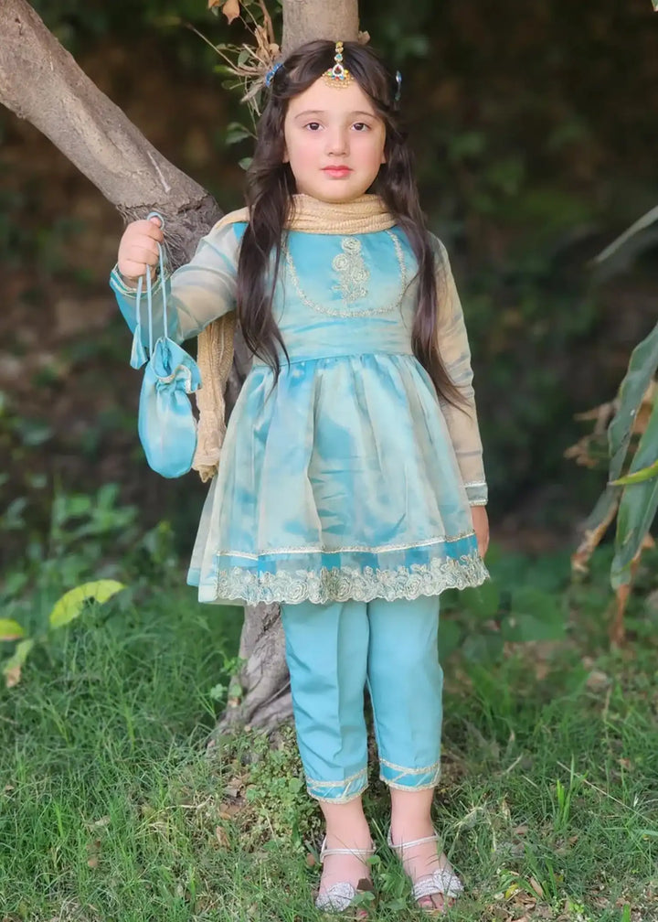 Modest - Maysuri Embroidered Frock For Girl -  3 Piece