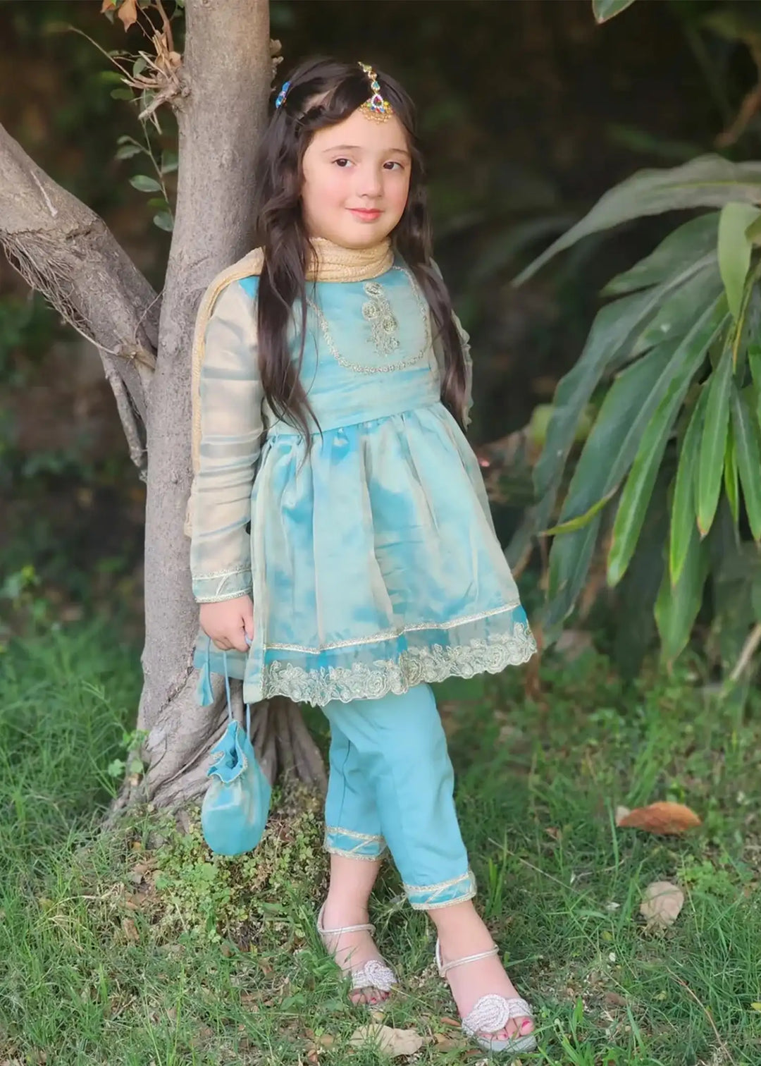 Modest - Maysuri Embroidered Frock For Girl -  3 Piece