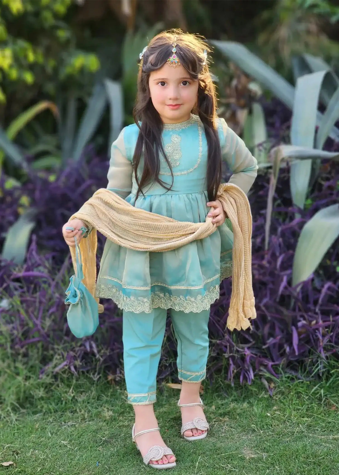 Modest - Maysuri Embroidered Frock For Girl -  3 Piece