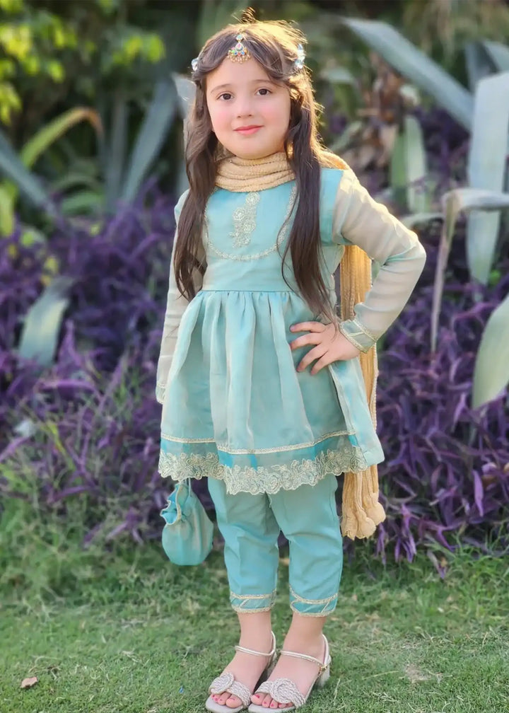 Modest - Maysuri Embroidered Frock For Girl -  3 Piece