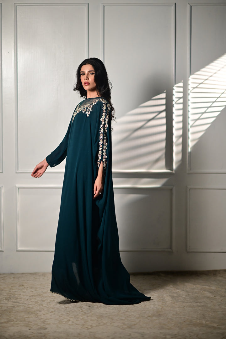 Insia Sohail - Kaftaan - Emerald Green - Chiffon - 2 Piece