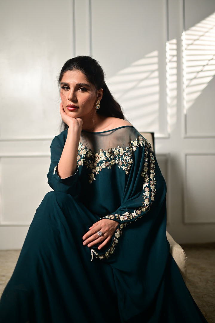 Insia Sohail - Kaftaan - Emerald Green - Chiffon - 2 Piece