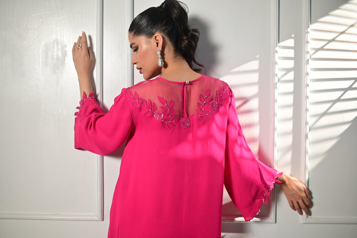 Insia Sohail - Petals - Hot Pink - Georgette - 2 Piece