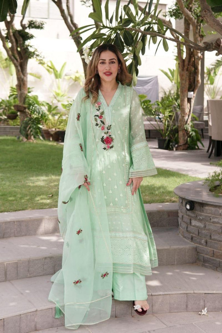 Insia Sohail - Insha Green - 3 Piece - Cotton Net - Studio by TCS