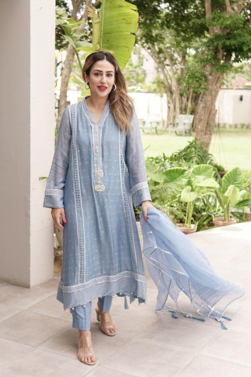 Insia Sohail - Heer French Blue - 3 Piece - Cotton Net - Studio by TCS