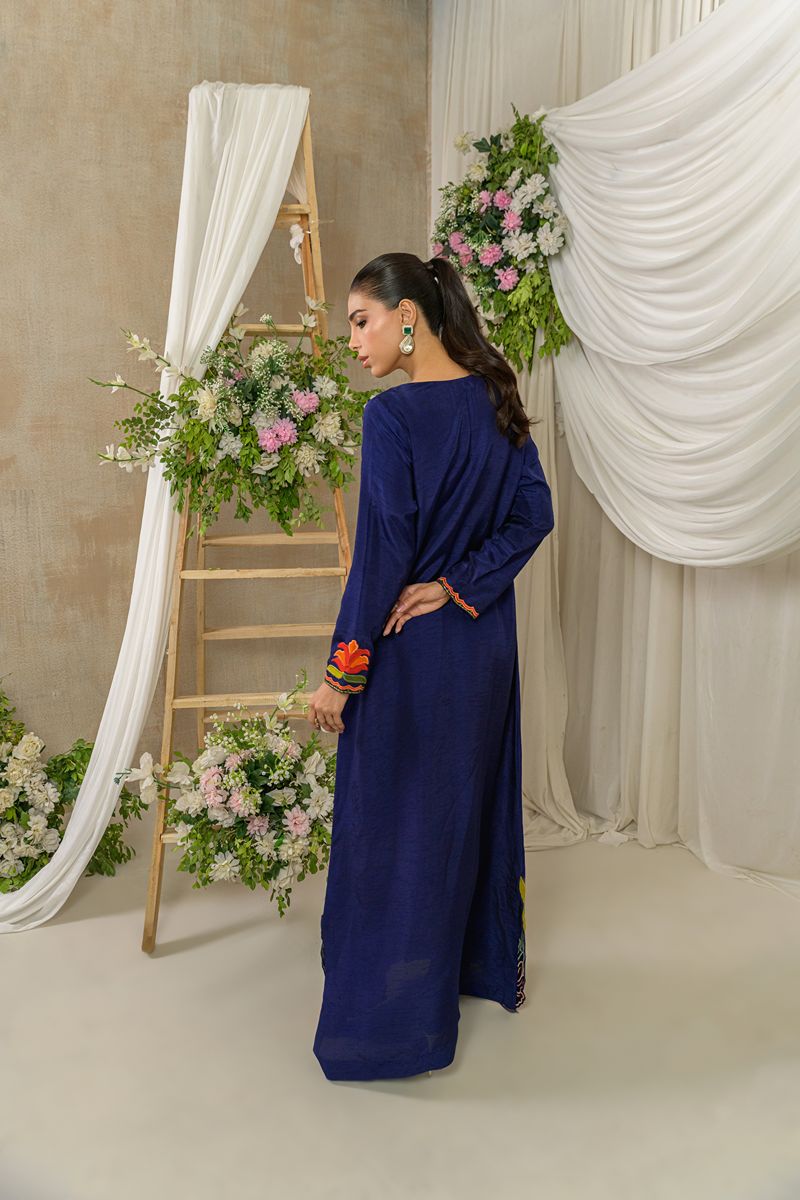 Alishba Kashif - AMBER FLORA - Indigo - Korean Rawsilk - 1 Piece