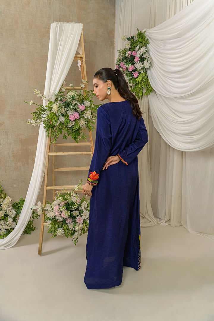 Alishba Kashif - AMBER FLORA - Indigo - Korean Rawsilk - 1 Piece