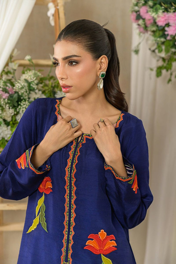 Alishba Kashif - AMBER FLORA - Indigo - Korean Rawsilk - 1 Piece