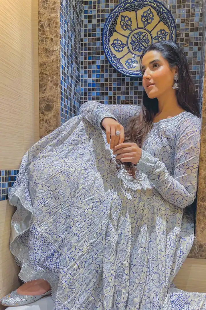 Pinktree - Aab-e-Rawaan - White & Blue - Muslin - 2 Piece