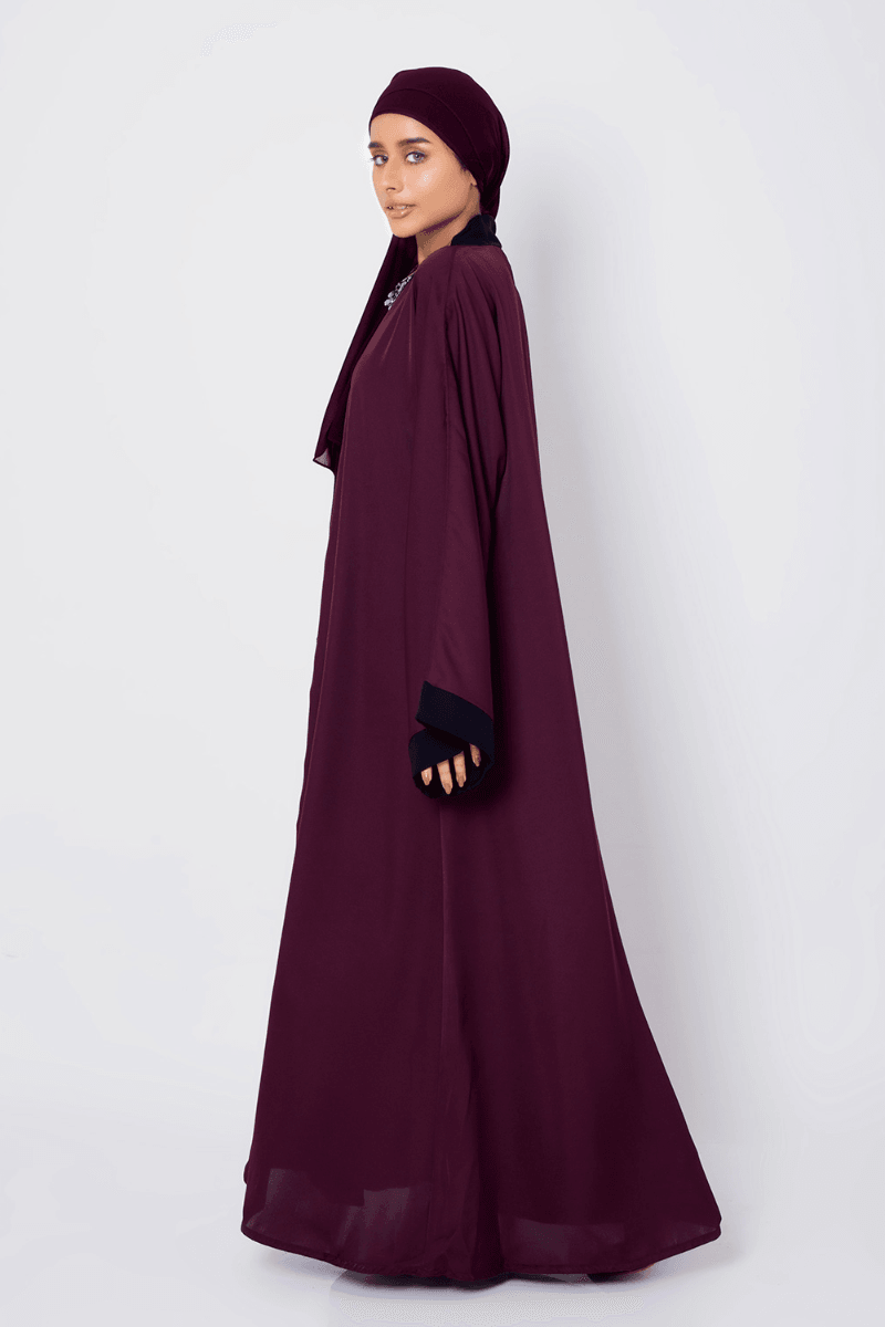 Abaya.pk - Pristine Plum Abaya & Hijab - Chiffon & Nada Fabric