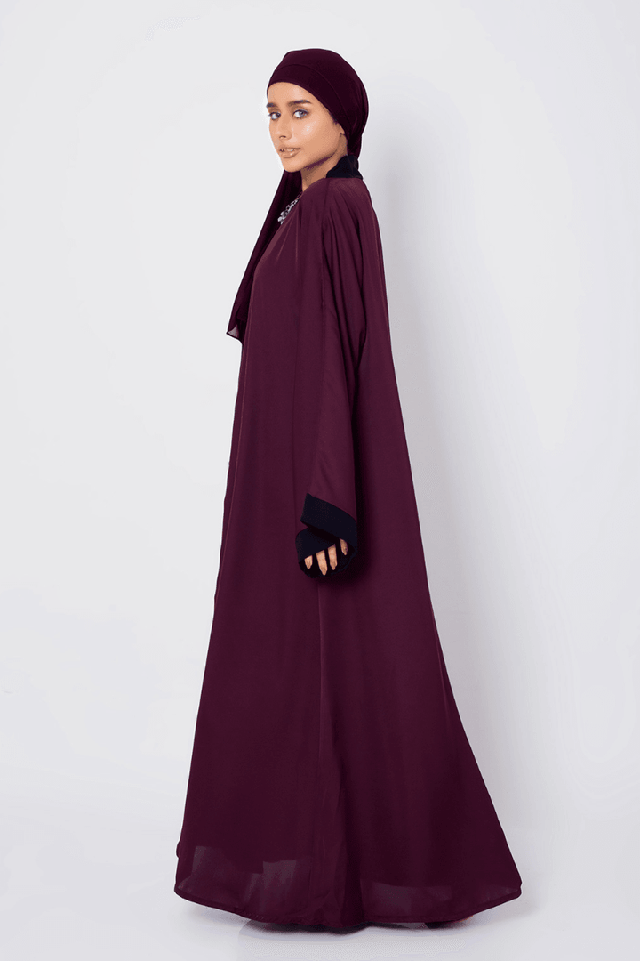 Abaya.pk - Pristine Plum Abaya & Hijab - Chiffon & Nada Fabric