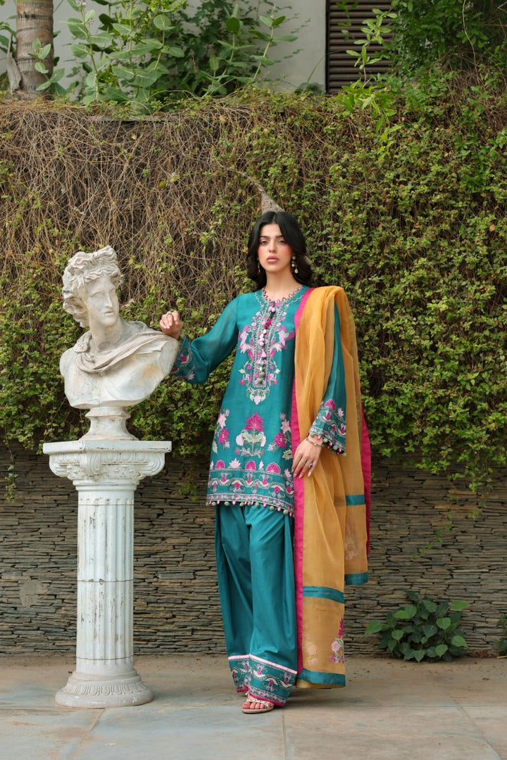 Reema Ahsan - Aelin - Kora Cotton & Organza - Emerald Green - 3 Piece