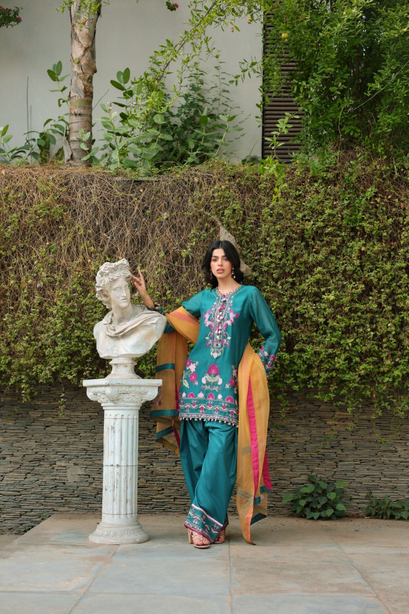 Reema Ahsan - Aelin - Kora Cotton & Organza - Emerald Green - 3 Piece