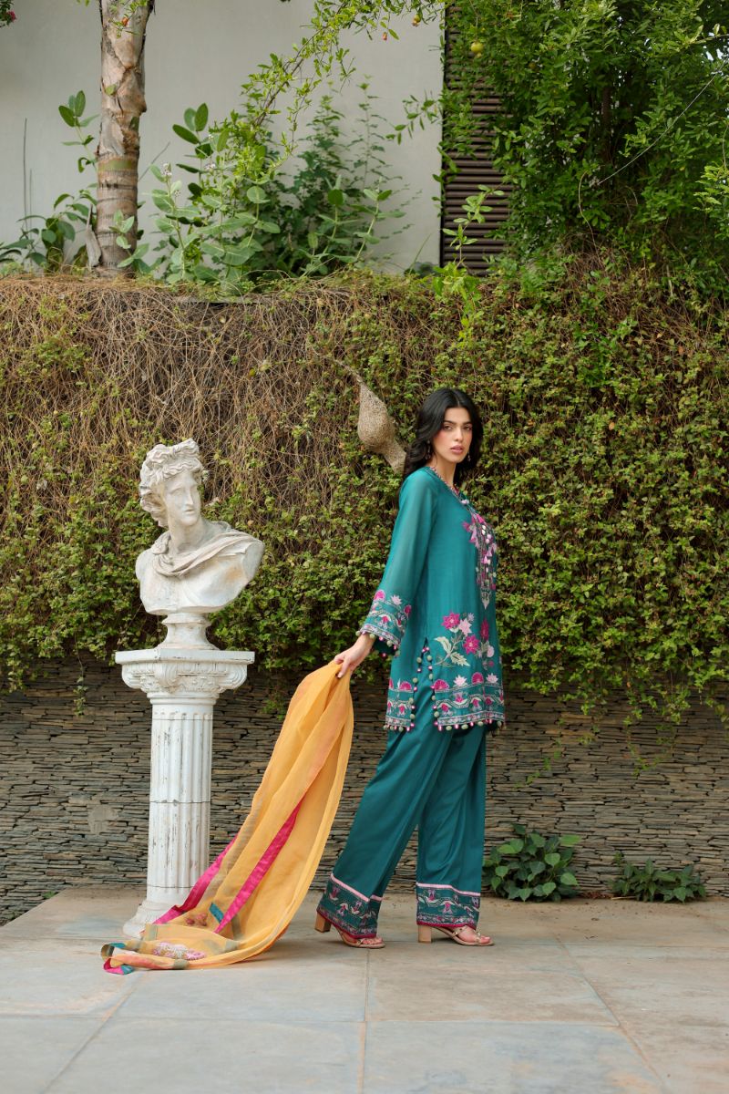 Reema Ahsan - Aelin - Kora Cotton & Organza - Emerald Green - 3 Piece