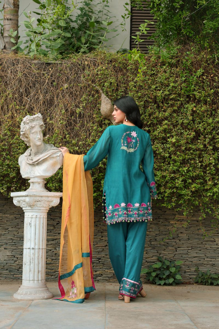 Reema Ahsan - Aelin - Kora Cotton & Organza - Emerald Green - 3 Piece